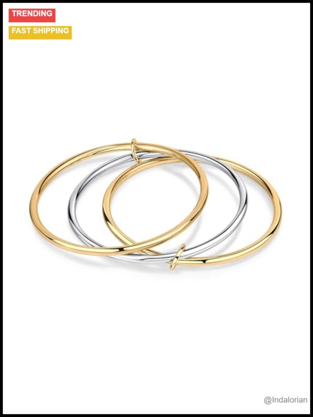 3-Pack Two-Tone Stainless Steel Bangle Bracelet Set Stackable